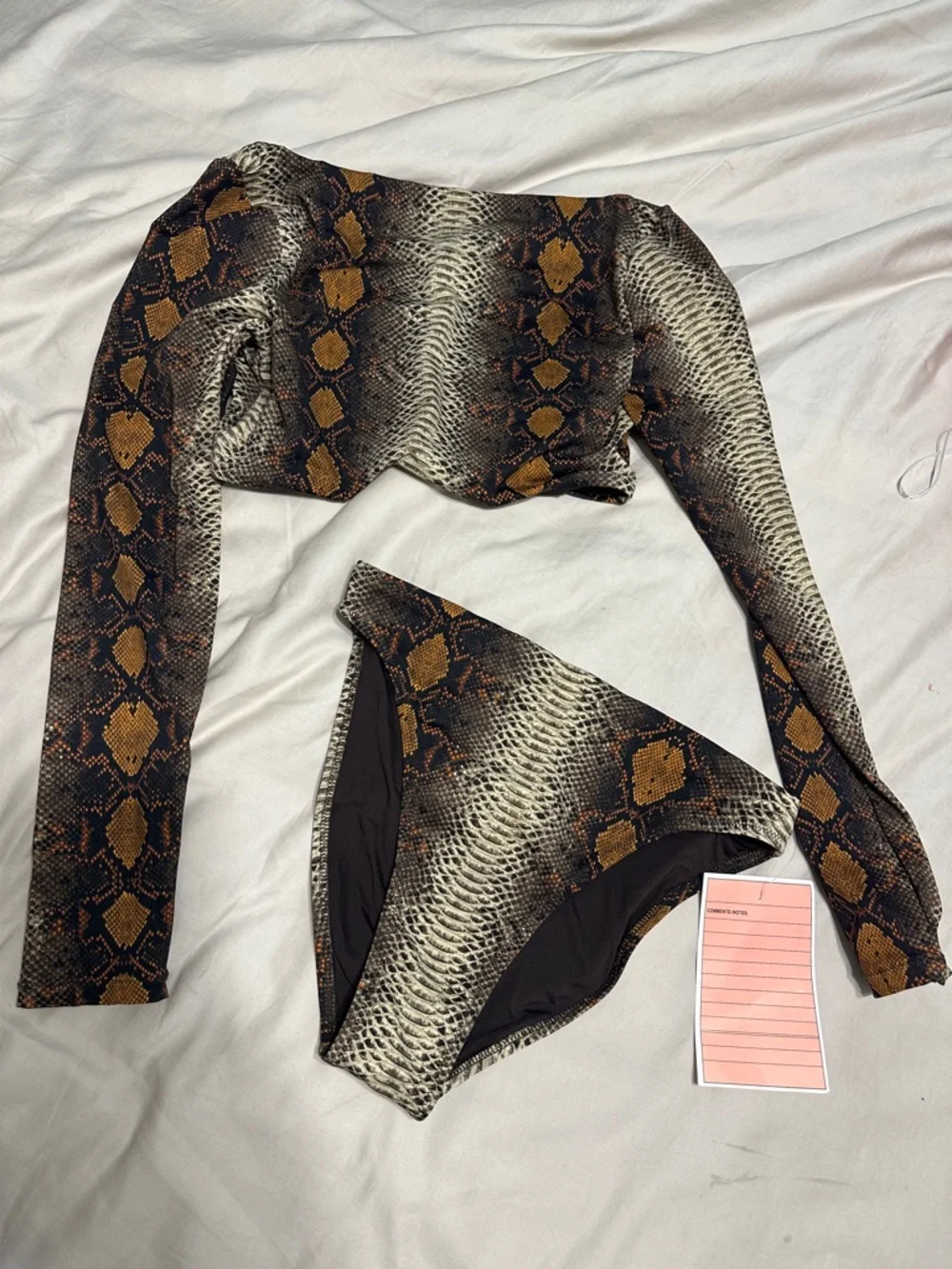 SKIMS Snake Print Long Sleeve Bikini Set in Brown, Black & Cream Size M - Picture 1 of 5